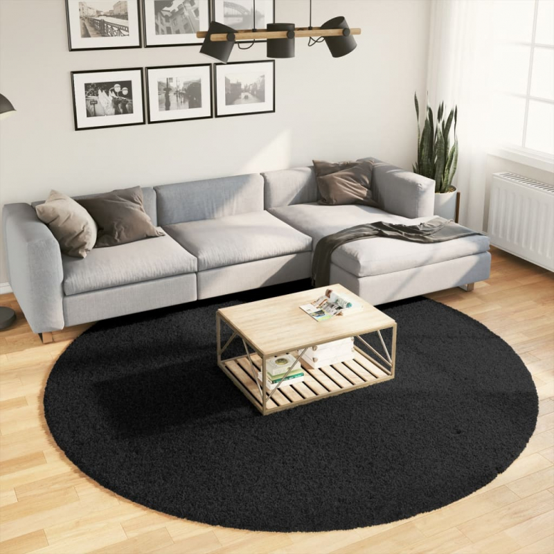 Shaggy-Teppich PAMPLONA Hochflor Modern Schwarz Ø 240 cm