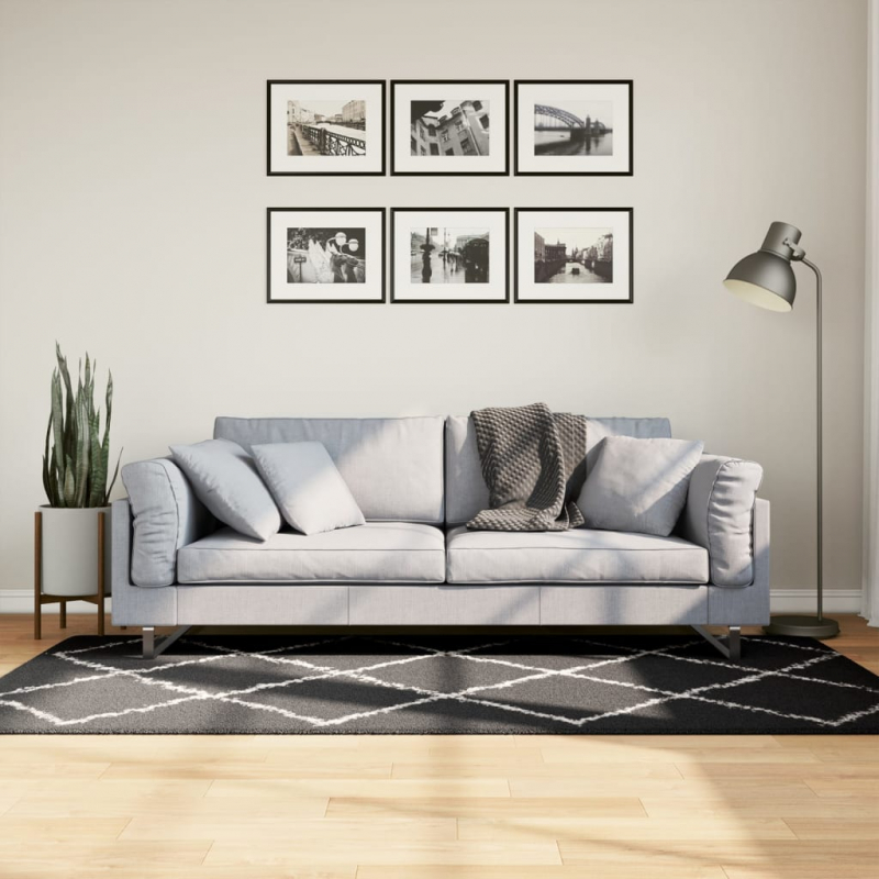 Shaggy-Teppich PAMPLONA Hochflor Modern Schwarz Creme 100x200cm