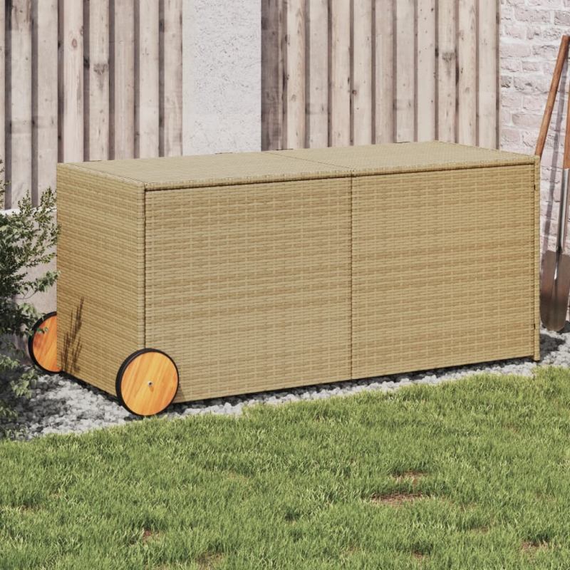 Gartentruhe mit Rollen Beige 283L Poly Rattan
