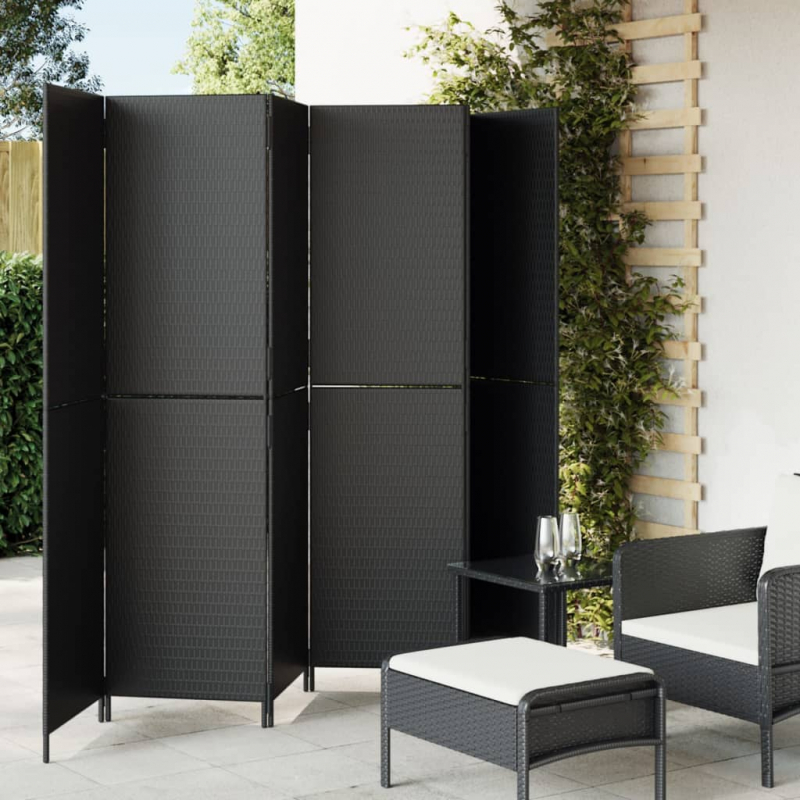 Paravent 6-tlg. Schwarz Poly Rattan