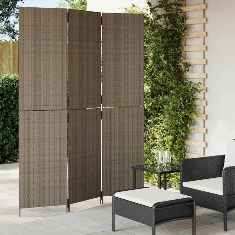 Paravent 3-tlg. Grau Poly Rattan