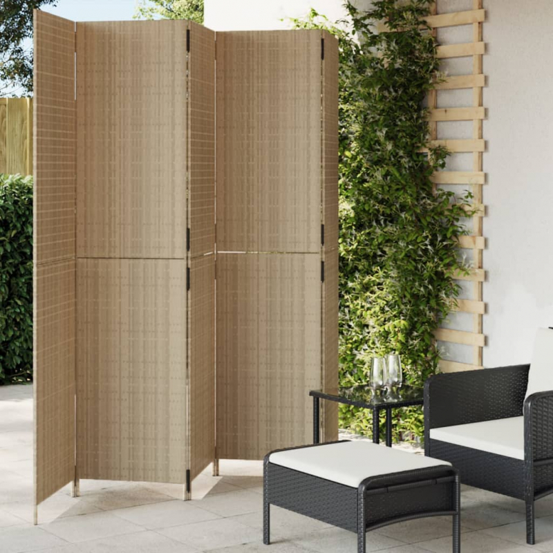 Paravent 5-tlg. Beige Poly Rattan