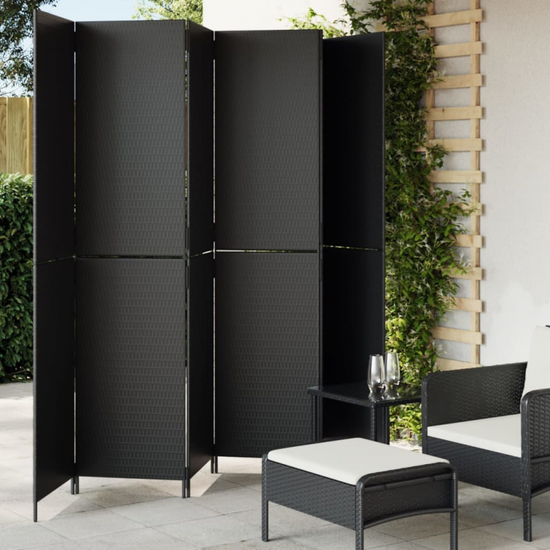 Paravent 6-tlg. Schwarz Poly Rattan