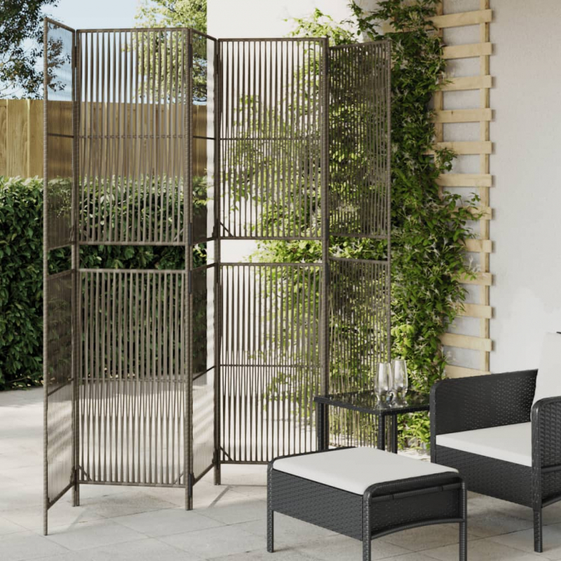 Paravent 6-tlg. Grau Poly Rattan