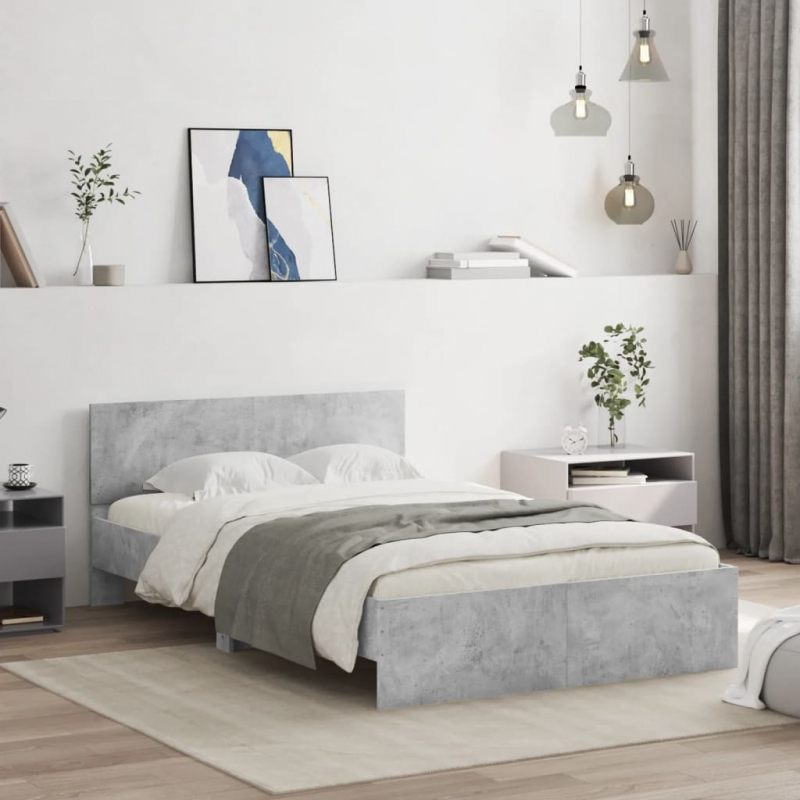 Bettgestell mit Kopfteil Betongrau 135x190 cm