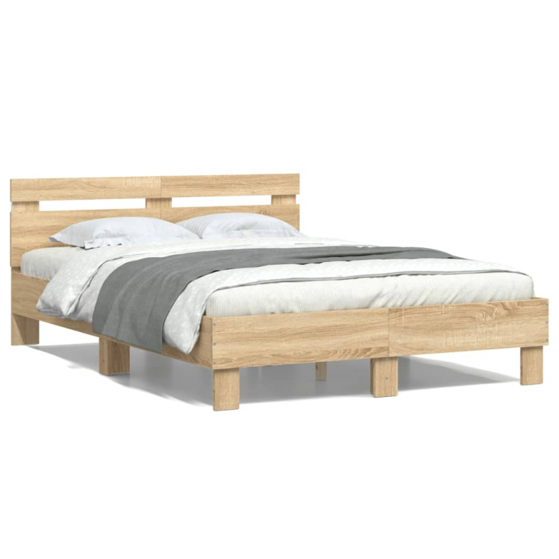 Bettgestell mit Kopfteil LED-Beleuchtung Sonoma-Eiche 120x190cm