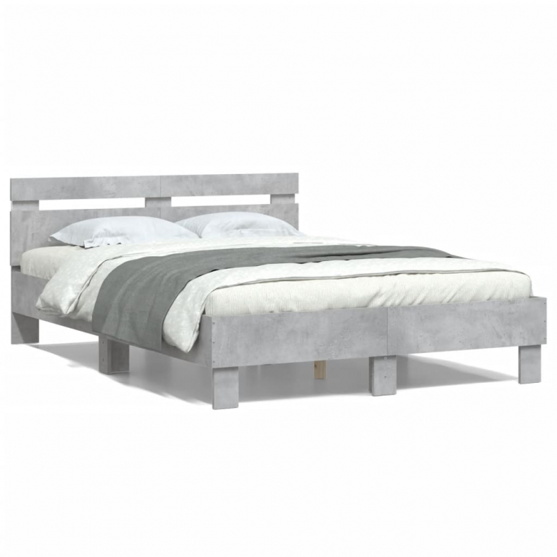 Bettgestell mit Kopfteil LED-Beleuchtung Betongrau 120x190 cm