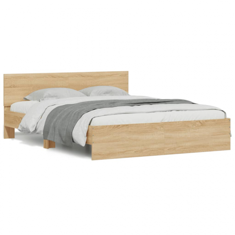 Bettgestell mit Kopfteil LED-Beleuchtung Sonoma-Eiche 150x200cm