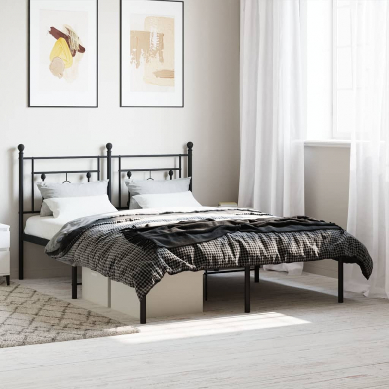 Bettgestell mit Kopfteil Metall Schwarz 140x200 cm