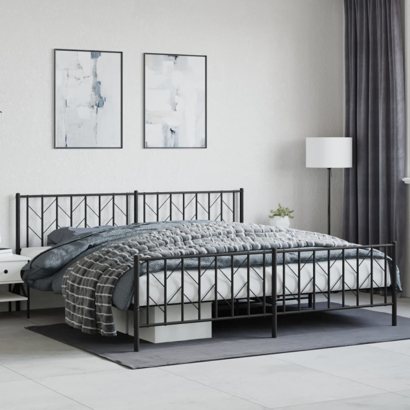 Bettgestell mit Kopf- und Fußteil Metall Schwarz 200x200 cm