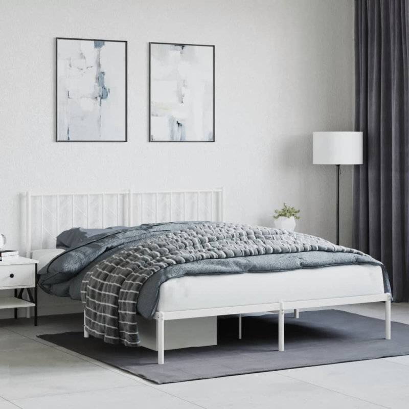 Bettgestell mit Kopfteil Metall Weiß 160x200 cm