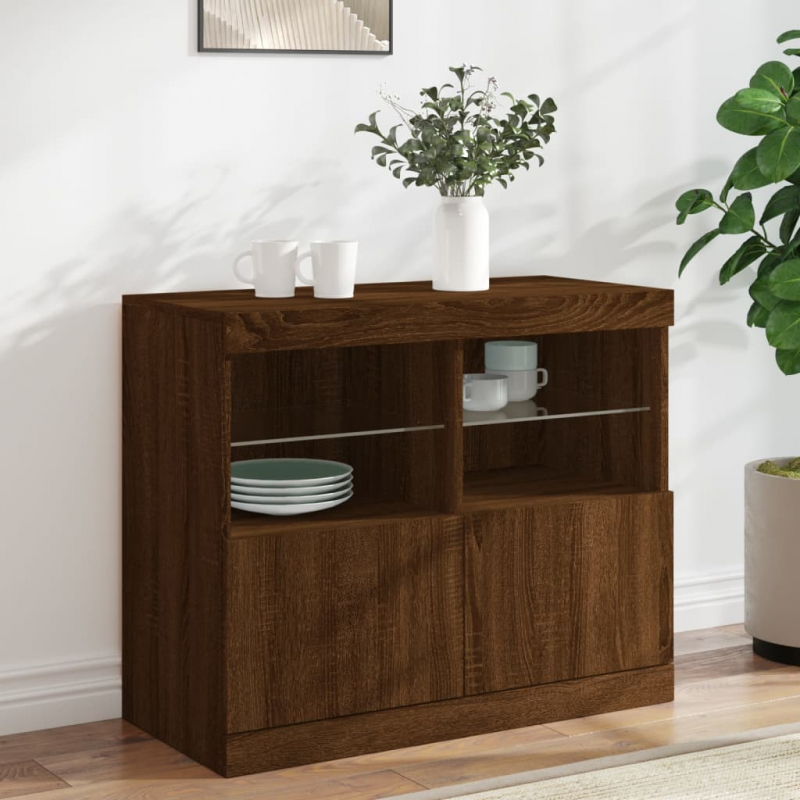 Sideboard mit LED-Leuchten Braun Eichen-Optik 81x37x67 cm