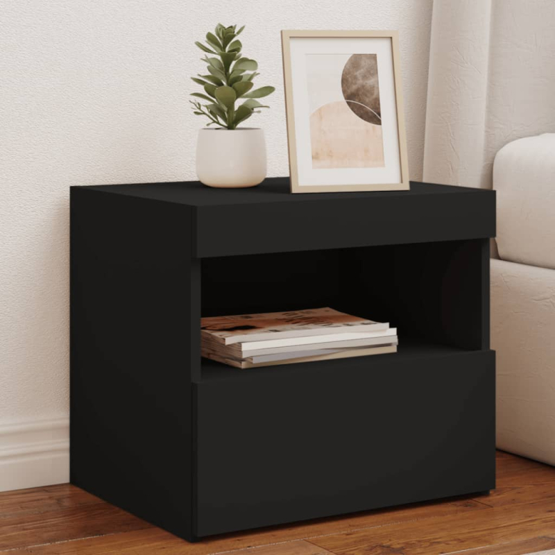 Nachttisch mit LED-Leuchten Schwarz 50x40x45 cm
