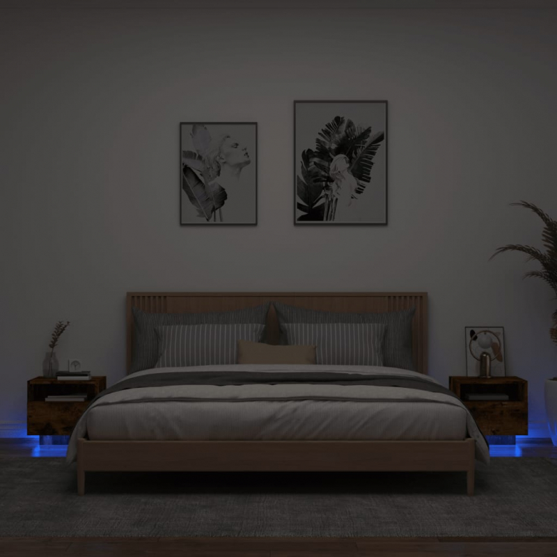 Nachttische mit LED-Leuchten 2 Stk. Räuchereiche 40x39x37 cm