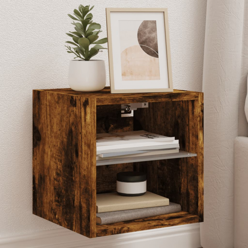 TV-Wandschrank mit LED-Leuchten Räuchereiche 30x28,5x30 cm