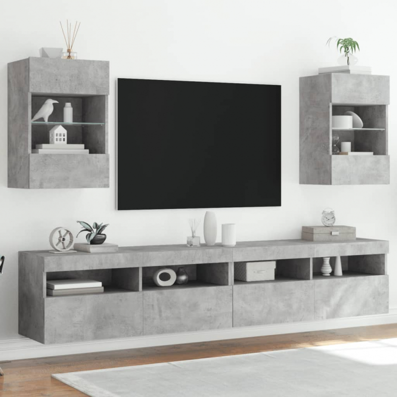TV-Wandschränke mit LED-Leuchten 2 Stk. Betongrau 40x30x60,5 cm