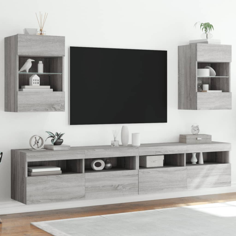 TV-Wandschränke mit LED-Leuchten 2 Stk. Grau Sonoma
