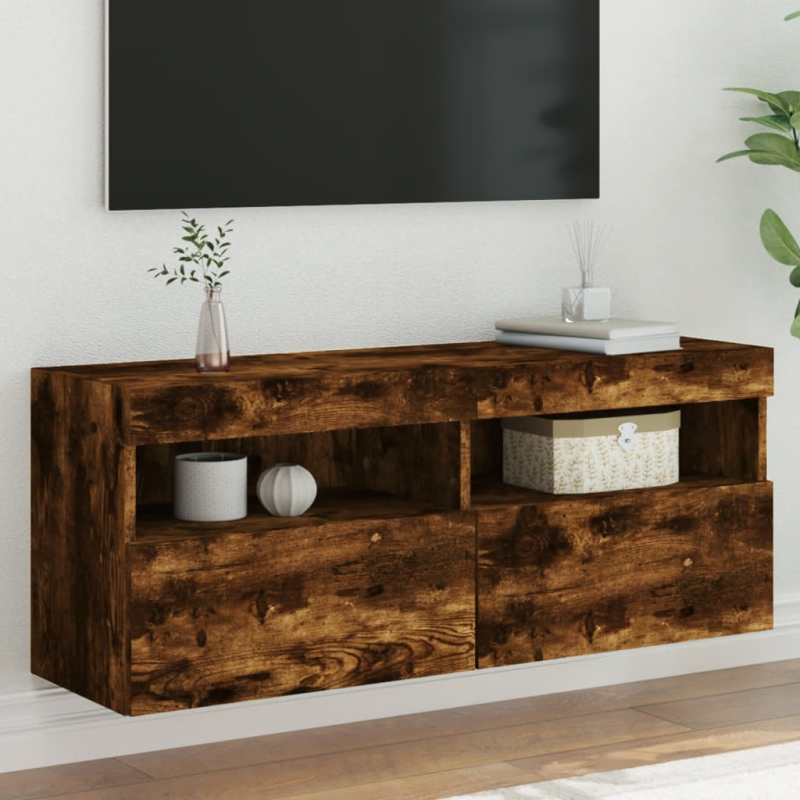 TV-Wandschrank mit LED-Leuchten Räuchereiche 100x30x40 cm