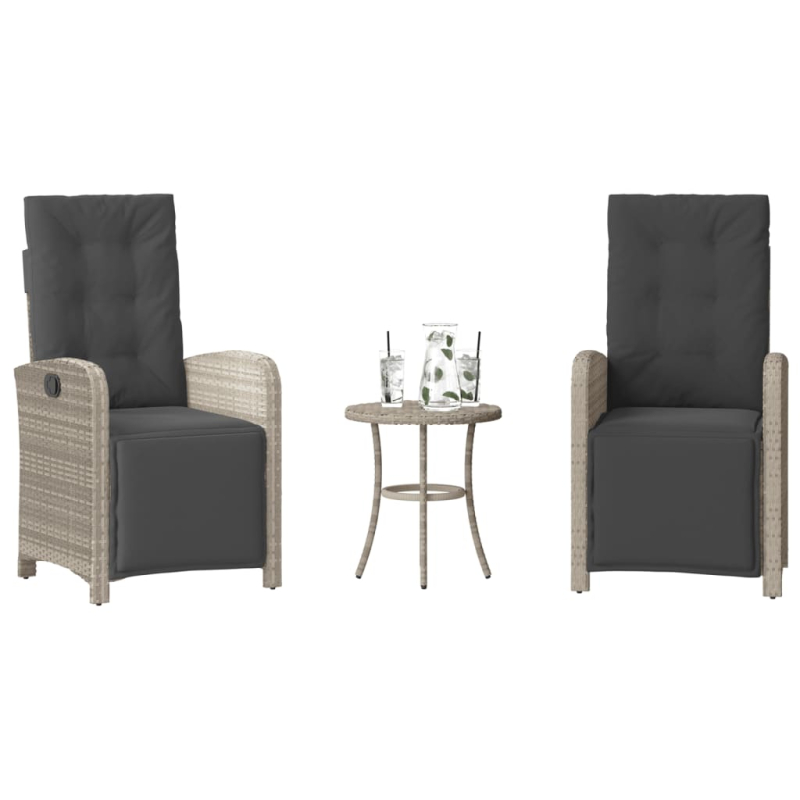 3-tlg. Bistro-Set mit Kissen Hellgrau Poly Rattan