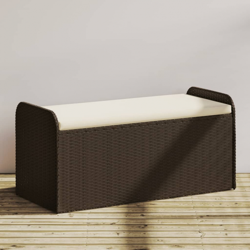 Sitzbank mit Stauraum & Kissen Braun 115x51x52 cm Poly Rattan