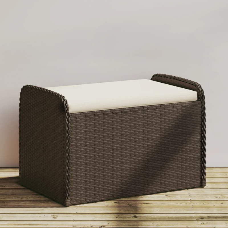 Sitzbank mit Stauraum & Kissen Braun 80x51x52 cm Poly Rattan