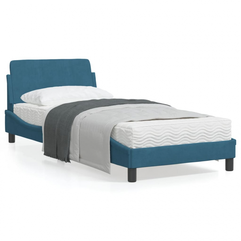 Bettgestell mit Kopfteil Blau 90x200 cm Samt