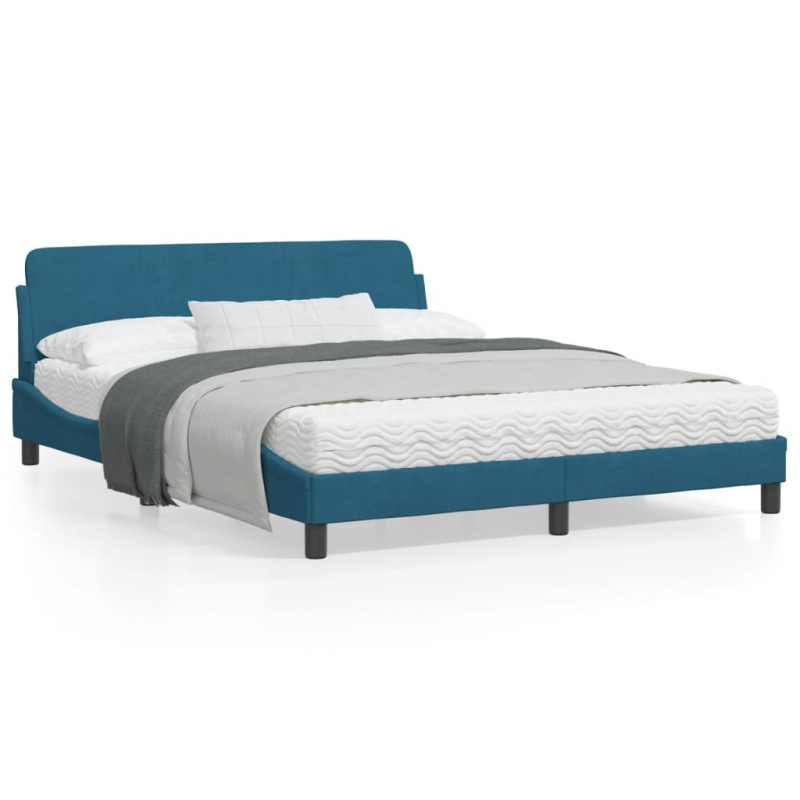 Bettgestell mit Kopfteil Blau 160x200 cm Samt