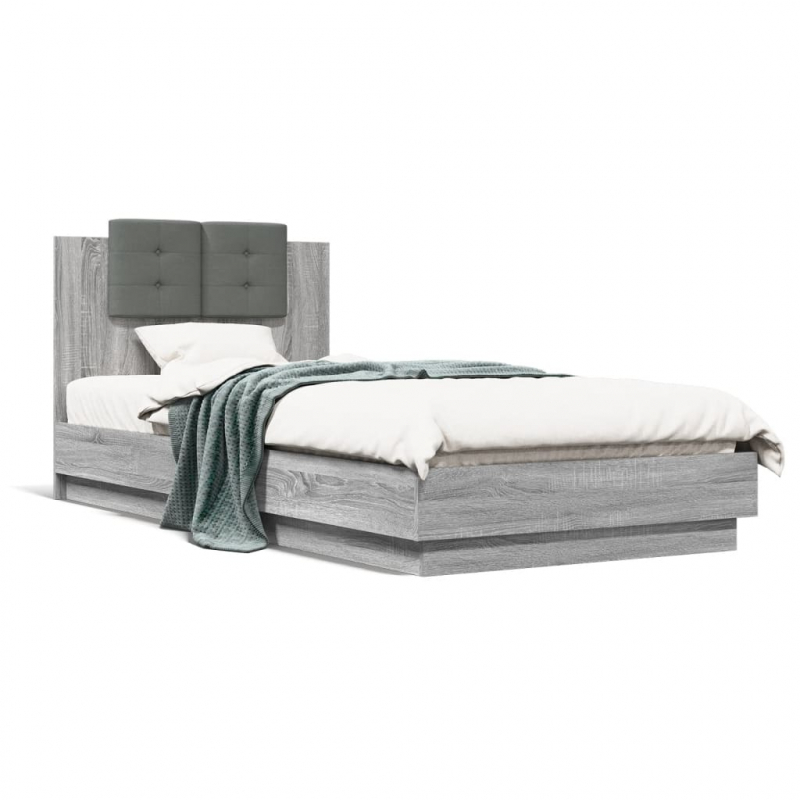 Bettgestell mit Kopfteil Grau Sonoma 100x200 cm Holzwerkstoff