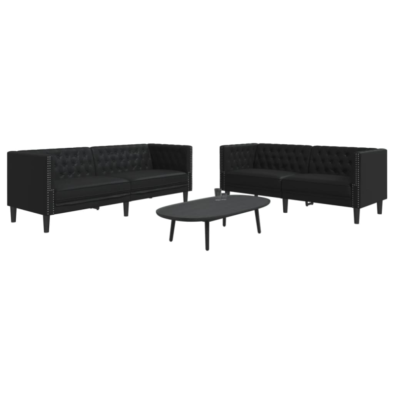 2-tlg. Chesterfield-Sofa-Set Schwarz Kunstleder