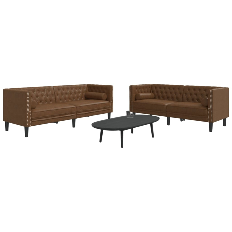 2-tlg. Chesterfield-Sofa-Set Braun Kunstleder Wildleder-Optik