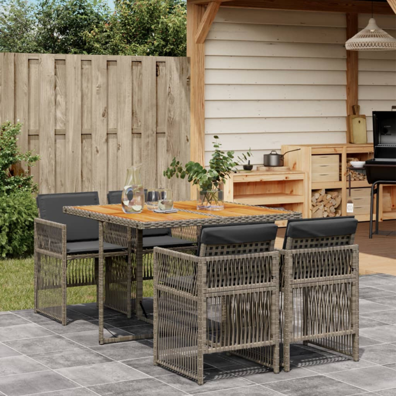 5-tlg. Garten-Essgruppe mit Kissen Grau Poly Rattan