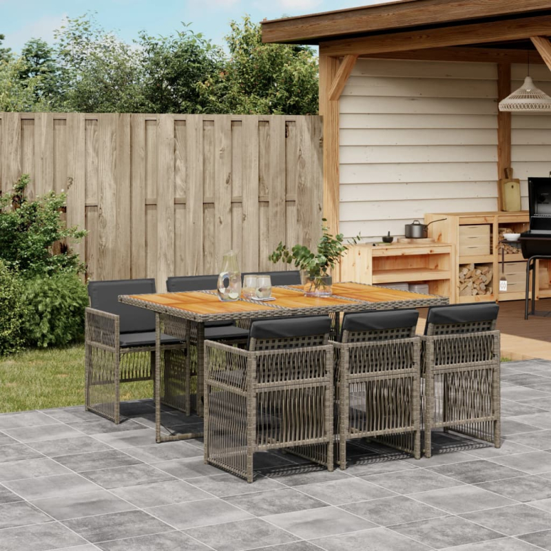 7-tlg. Garten-Essgruppe mit Kissen Grau Poly Rattan