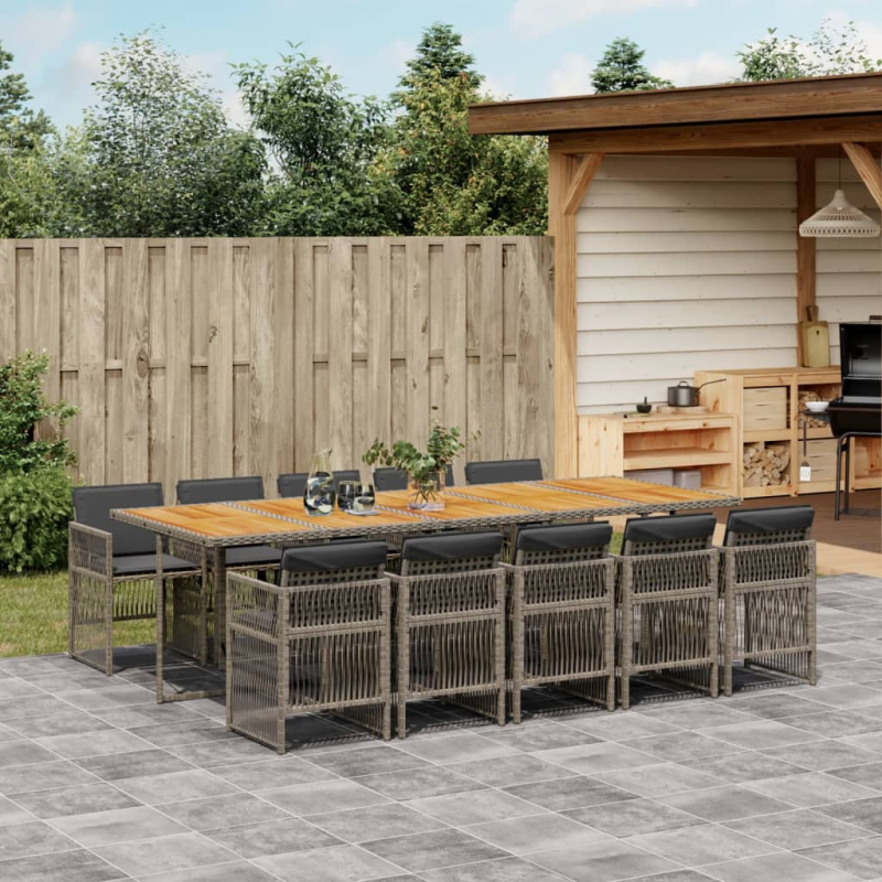 11-tlg. Garten-Essgruppe mit Kissen Grau Poly Rattan