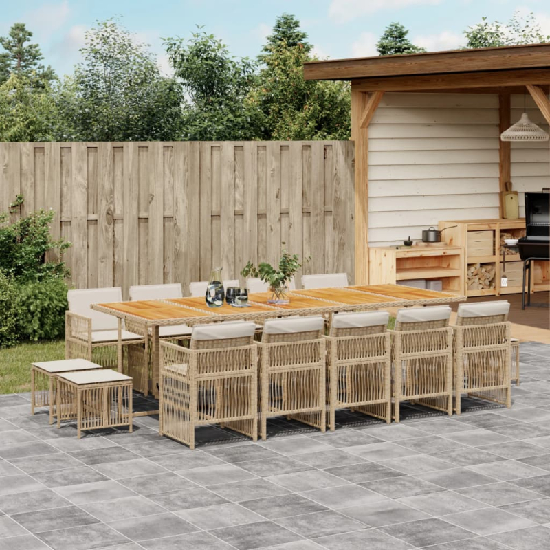 15-tlg. Garten-Essgruppe mit Kissen Beige Poly Rattan