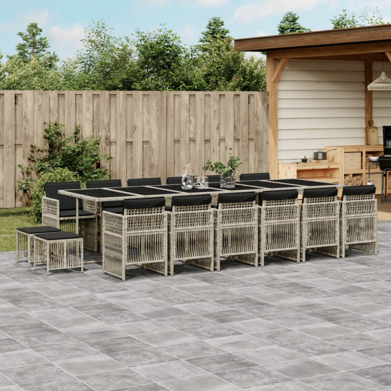 17-tlg. Garten-Essgruppe mit Kissen Hellgrau Poly Rattan