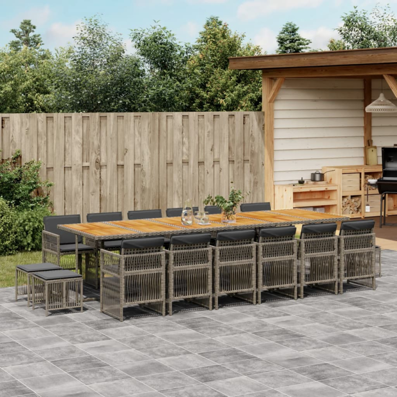 17-tlg. Garten-Essgruppe mit Kissen Grau Poly Rattan