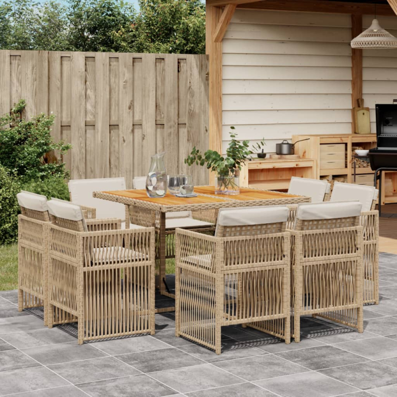 9-tlg. Garten-Essgruppe mit Kissen Beige Poly Rattan