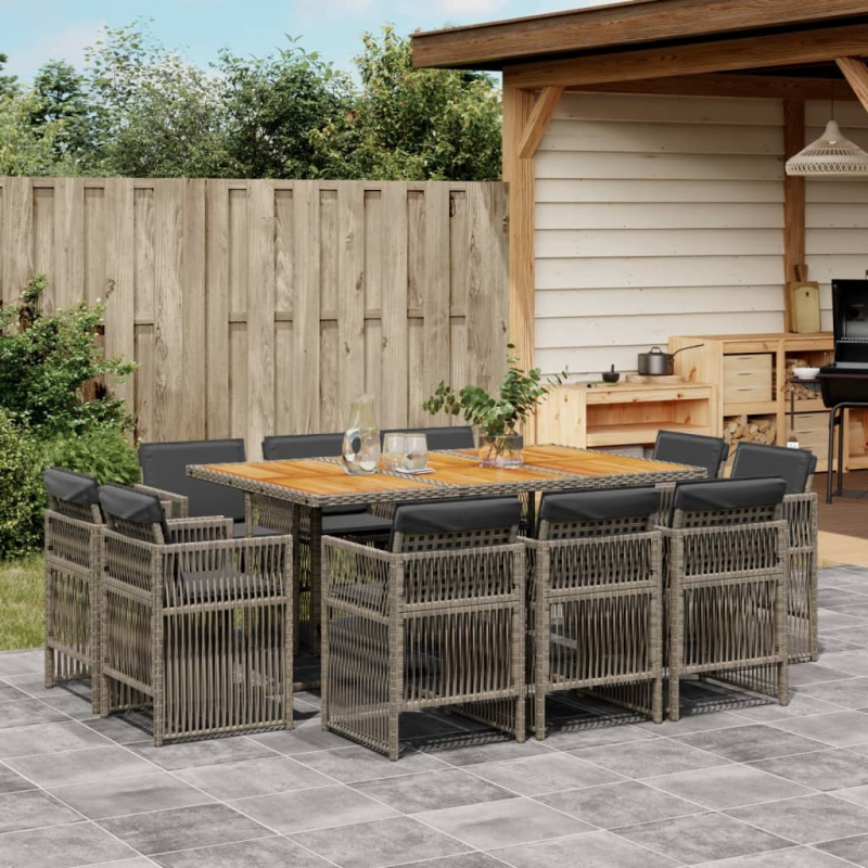 11-tlg. Garten-Essgruppe mit Kissen Grau Poly Rattan