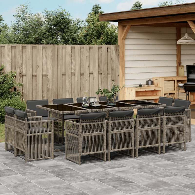 13-tlg. Garten-Essgruppe mit Kissen Grau Poly Rattan