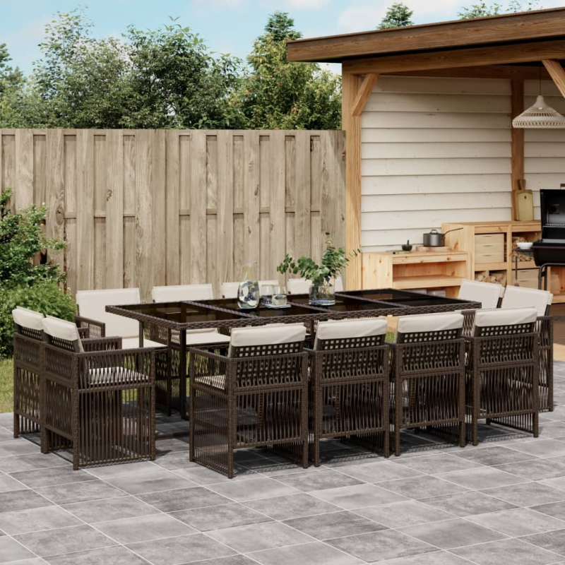 13-tlg. Garten-Essgruppe mit Kissen Braun Poly Rattan