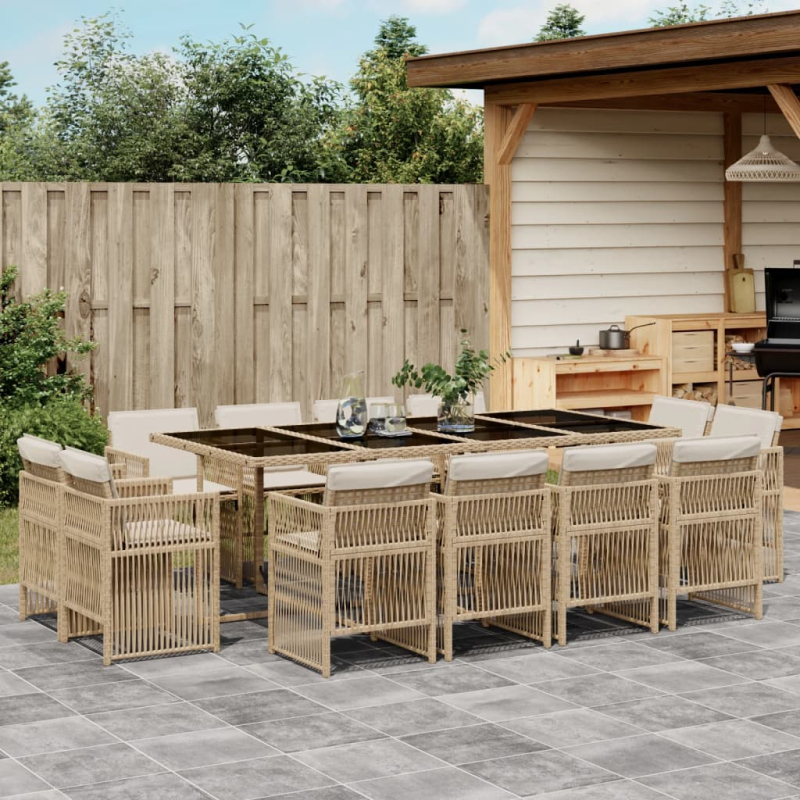 13-tlg. Garten-Essgruppe mit Kissen Beige Poly Rattan