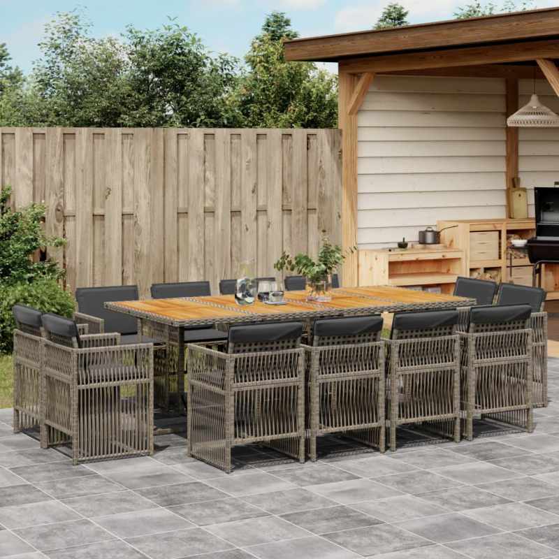 13-tlg. Garten-Essgruppe mit Kissen Grau Poly Rattan