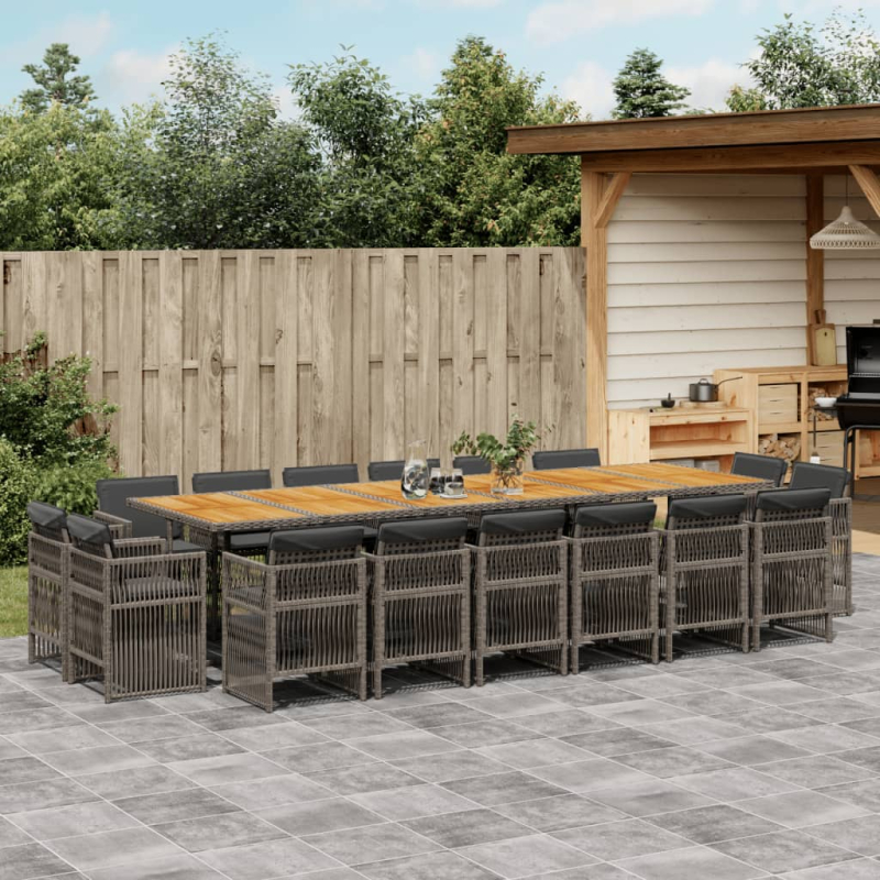 17-tlg. Garten-Essgruppe mit Kissen Grau Poly Rattan