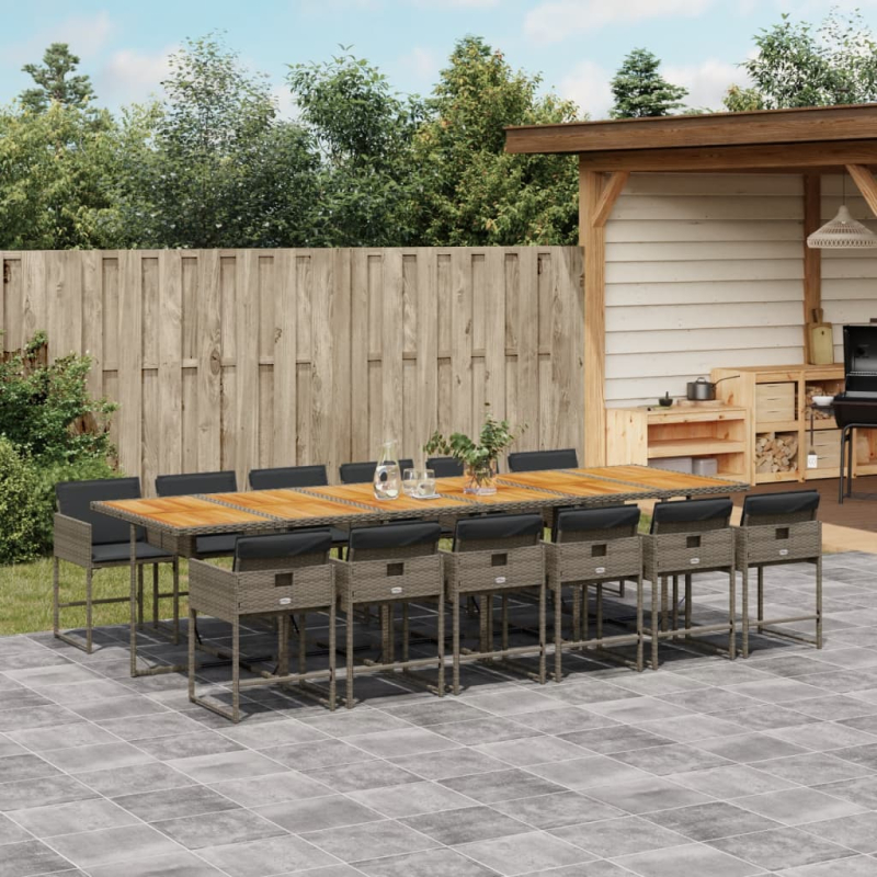 13-tlg. Garten-Essgruppe mit Kissen Grau Poly Rattan