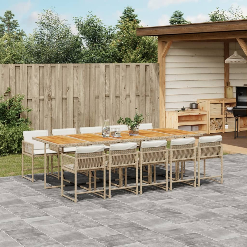 11-tlg. Garten-Essgruppe mit Kissen Beige Poly Rattan