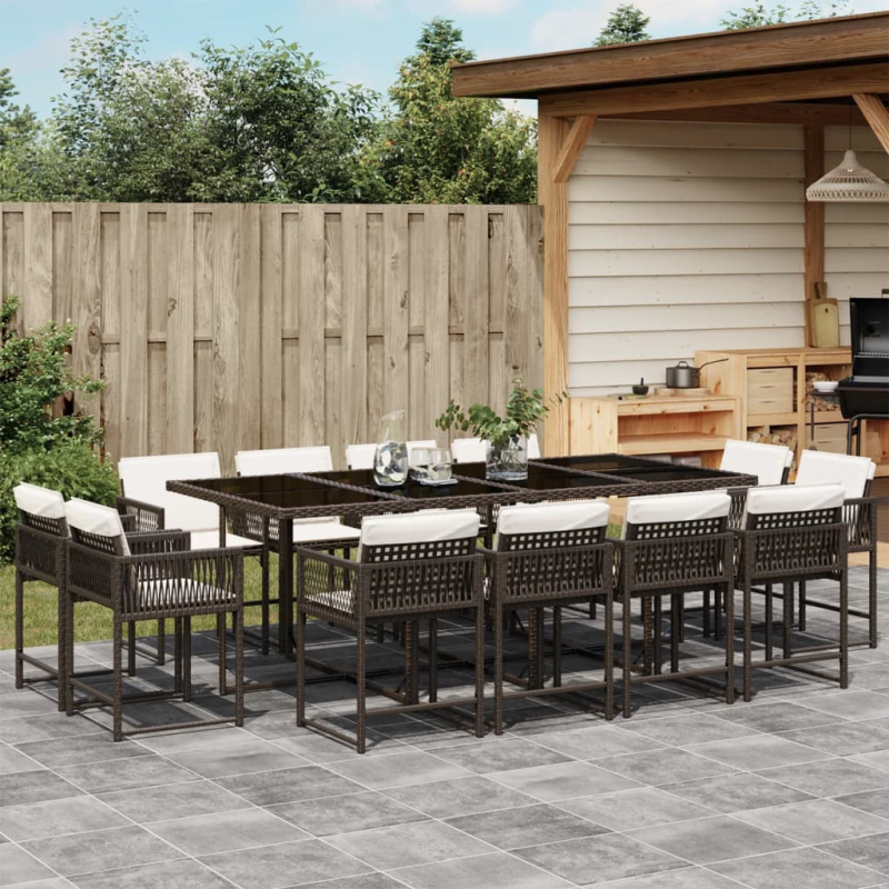 13-tlg. Garten-Essgruppe mit Kissen Braun Poly Rattan