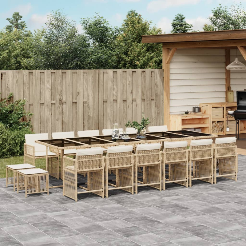 17-tlg. Garten-Essgruppe mit Kissen Beige Poly Rattan