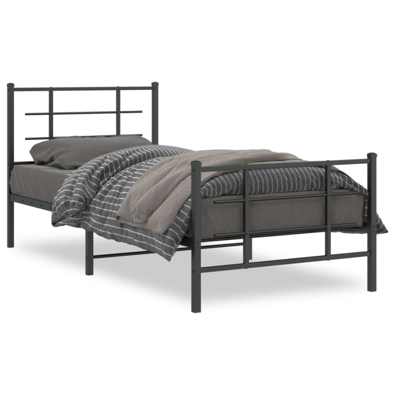 Bettgestell mit Kopf- und Fußteil Metall Schwarz 90x200 cm