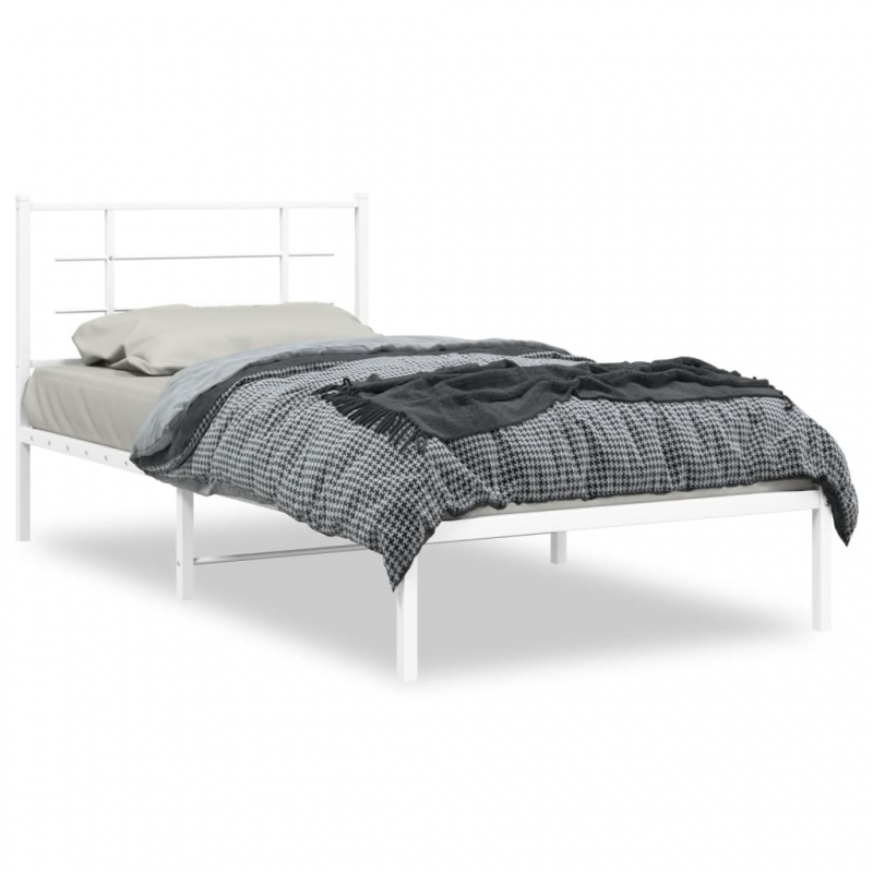 Bettgestell mit Kopfteil Metall Weiß 107x203 cm
