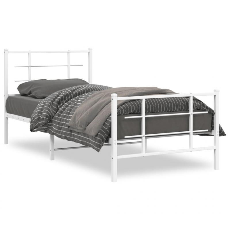 Bettgestell mit Kopf- und Fußteil Metall Weiß 90x200 cm